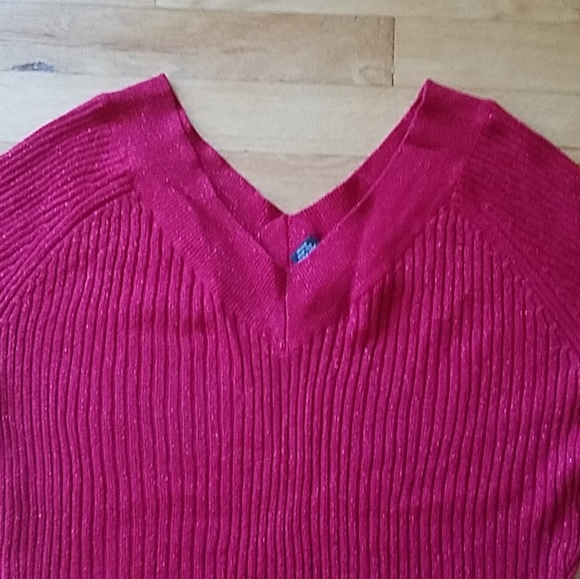 NY&Company Red VNeck Holiday Sparkle Sweater-Large - Picture 2 of 8